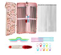 Aiguille à tricoter à pointe unique en acier inoxydable, 22 pièces, pour débutant, aiguille à pull de 2.0mm à 8.0mm avec accessoires, équipement pour débutant