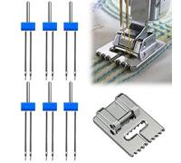 Aiguille Double,Aiguilles Doubles Machine à Coudre,Aiguille Jumelée,2/90 3/90 4/90 6pcs Double Aiguille avec 1pc Pied Presseur Plissé pour Machine à Coudre,6PCS