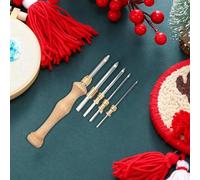 Aiguille Punch 11,3cm Manche Bois Aiguilles Acier Inoxydable Kit Broderie Crochet Ajustable Point Tapis Artisanat Outil Fil Débutants Adultes Projets Noël DIY Maison