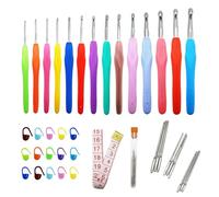 Aiguilles à Crochet Set, Lot de 14 Crochet à Tricoter avec Poignées Ergonomiques en Caoutchouc à Prise Souple, Multicolore Crochet en Aluminium Tricot kits de Crochet pour Adultes Débutants, 2 à 10 mm