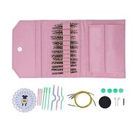 Aiguilles circulaires tricot interchangeables 12 tailles alu avec sac PU rose rouge - durables, anti - rouille, kit complet idéal pour tricoteurs débutants et experts (Rose)
