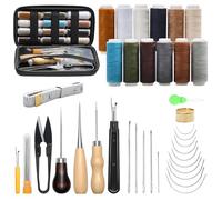 Aiguilles Couture Cuir Kit Reparation Cuir Aiguille 48 pièces Kit couture cuir avec aiguilles à coudre, alène de couture, découseur, fil à coudre pour projets d'artisanat