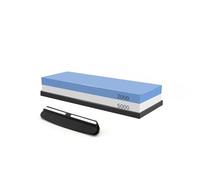 Aiguiseur à hache Pierre à aiguiser, Ensemble de pierres à aiguiser 3 en 1 avec base bambou et guide d'angle for couteaux, ciseaux haches(2000 5000 Set)