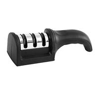 Aiguiseur de couteaux, 3 fentes, taille compacte, acier inoxydable, poignée ergonomique, aiguiseur manuel, avec base antidérapante, pour une utilisation en cuisine à domicile (Noir)