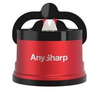 Aiguiseur de Couteaux AnySharp Pro en Métal, Sécurité Mains Libres, Ventouse PowerGrip, Affûte Tous les Couteaux de Cuisine, Idéal pour l'Acier Trempé & Dentelé | Le Meilleur au Monde | Métal Rouge