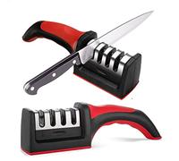 Aiguiseur de couteaux de cuisine, acier inoxydable, 4 en 1, kit d'affûtage de couteaux ergonomique, facile à utiliser, avec fentes d'affûtage en 4 étapes, noir