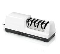 Aiguiseur de couteaux électrique MusyVocay 100% diamant, aiguiseur de couteaux de cuisine professionnel à 3 niveaux et 20 degrés avec guide d'angle de précision pour un affûtage grossier (Blanc)