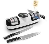 Aiguiseur de couteaux électrique, système d'affûtage de couteaux 5 en 1 avec réglage à 3 vitesses, affûteur de couteaux diamant professionnel rechargeable avec affichage LED (KH1)