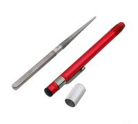 Aiguiseur de stylo émeri pour hameçons, couteaux et ciseaux - Outil à main portable avec tige à grain fin, corps en acier inoxydable, rouge (12,5 cm)