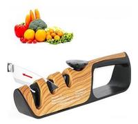 FISHTEC Aiguiseur de Couteaux Cuisine Manuel 3 EN 1 + Affuteur Ciseaux et Couteau Professionnel - Patins Antidérapants - Différentes Tailles : Angle Ajustable 14 à 24° - 3 Fentes - 25 CM - Effet Bois