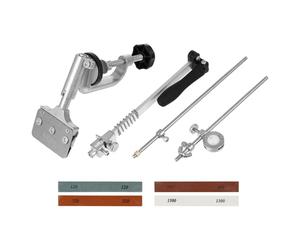 Aiguisoir à Angle Fixe en Métal, Système Rotatif pour Couteaux | Protection des Mains, Usage Maison ou Établi, pour Ciseaux et Pierres à Aiguiser, Finition Argenté