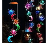 AiHdcy Carillon éolien en forme de lune et d'étoile pour extérieur, lampe LED à changement de couleur, carillon éolien solaire pour maison, fête, jardin, décoration de Noël (lune et soleil)