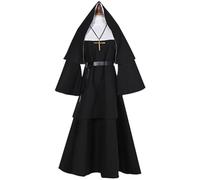 AIHERQG Costume de Cosplay de nonne for Halloween, Robe religieuse noire traditionnelle for adulte, vêtements de spectacle de nonne démoniaque for fête d'halloween(3XL)