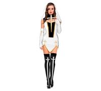 AIHERQG Costume de nonne grande taille S-3XL Halloween missionnaire vierge marie costume de soeur religieuse sexy noir blanc mauvaise habitude cosplay déguisement(White1,XXL)
