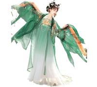 AIHERQG Ensemble chemisier et jupe Hanfu brodés de style de la dynastie Tang for femmes chinoises, longueur poitrine, avec manches larges, style Ruqun(Orange full set,S)