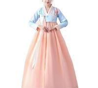 AIHERQG Robe Hanbok coréenne for femme, costume de danse traditionnelle de scène, vêtements asiatiques, palais des dames, tissu de danse de mariage coréen(Pink,M)