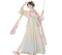 AIHERQG Robe Hanfu chinoise for femmes, Costume de Cosplay, tenue de fête, Vintage de la dynastie Tang ancienne, dégradé rose et jaune, grande taille(Yellow full set,L)
