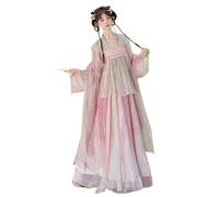 AIHERQG Robe Hanfu chinoise for femmes, Costume de Cosplay, tenue de fête, Vintage de la dynastie Tang ancienne, dégradé rose et jaune, grande taille(Pink full set,S)
