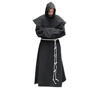 AIHERQG S-5XL Friar Costume Religieux Saint Robe Robe Hommes Prêtre Hood Cowl Halloween Outfit(Black1,5XL)