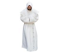 AIHERQG S-5XL Friar Costume Religieux Saint Robe Robe Hommes Prêtre Hood Cowl Halloween Outfit(White1,S)