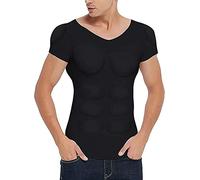 AIHERQG T-Shirt rembourré Musculaire for Hommes, Fausse Poitrine, épaulettes, modelant Le Corps, sous-vêtements à Manches Courtes (Color : Black1, Size : M)