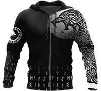 AIHERQG Viking Wolf Hoodies, 3D All Over Imprimé Automne Hommes Casual Pull Zip Hoodie Streetwear(Zip Hoodies,L)