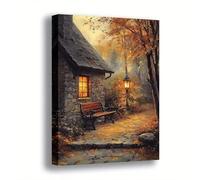 AIHNBF Art Mural Chemin Chalet Automne Enchanté - Décoration Tableau Toile Paysage Forestier Rustique 40 x 60 cm