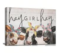 AIHNBF Art Mural de Vache Amusant pour Décoration de Ferme Hay Girl Hay Imprimés d Animaux Rustiques Trois Vaches avec Bandanas Floraux Panneau de Cuisine de Campagne Mignon 40 x 60 cm
