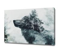 AIHNBF Art Mural Loup Forêt sur Toile pour Salon Chambre - Impression Animale Nature Moderne Effet Double Exposition Arbre Mystique - Décoration Murale Grise 80 x 120 cm