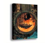 AIHNBF Art Mural Station Spatiale Futuriste sur Toile pour Fans de Science-Fiction Paysage Urbain Mécanique Industriel Vue Nébuleuse Cosmique 50 x 75 cm