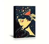 AIHNBF Art Mural Toile Femme Rétro Cocktail Glamour Martini Imprimé Pop Art Moderne Décor Salon Bar Salle à Manger 20 x 30 cm