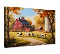 AIHNBF Art Mural Toile Ferme Rustique, Peinture Paysage Automnal Idylle avec Vaches Impression pour Salon Chambre Décor, Art Animalier Campagne 20 x 30 cm