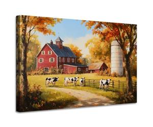 AIHNBF Art Mural Toile Ferme Rustique, Peinture Paysage Automnal Idylle avec Vaches Impression pour Salon Chambre Décor, Art Animalier Campagne 20 x 30 cm
