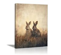 AIHNBF Art Murale Toile Lapins Rustiques Salon Chambre - Impression Animale Ferme Décor Nature - Tableau Lapin Forêt Vertical 60 x 90 cm