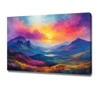 AIHNBF Art Murale Toile Paysage Abstrait Vibrante pour Salon - Scène de Coucher de Soleil Montagne Vallée Colorée Imprimé Nature 60 x 90 cm