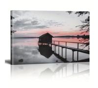 AIHNBF Art Toile Coucher Soleil Cabane Lac Paysage Sérénité Quai Décor Mural Réflexion Nature Esthétique pour Chambre Salon Bureau à Domicile 30 x 45 cm