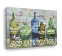 AIHNBF Dieu Dit Que Tu Es Unique, Spécial, Adorable, Choisi, Précieux - Art Mural Inspirant, Toile Chrétienne Rustique avec Verset Biblique et Papillons 20 x 30 cm