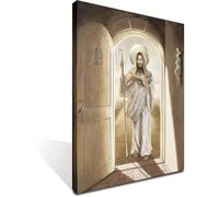 AIHNBF Jésus Christ à la Porte Tableau Toile, Art Mural Religieux Chrétien, Décoration de Foi Inspirante pour Salon, Impression Bon Pasteur 30 x 45 cm