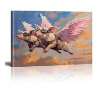 AIHNBF Quand Les Cochons Volent Art Mural Surréaliste Avec Cochons Volants Ailes Roses Et Lunettes D'aviateur Décoration Fantaisiste Originale Pour Bureau Et Salon Mural Art 80 x 120 cm
