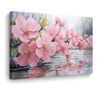 AIHNBF Tableau Cerisier Japonais Peinture Fleurs Sakura sur Reflets d'Eau Paysage de Printemps Impressionniste Toile pour Salon Chambre Décoration Murale Nature Sereine 40 x 60 cm