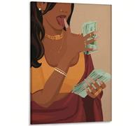 AIHNBF Tableau Femme Noire Motivation Argent Réussite Poster Art Africain Américain Décoration Bureau Moderne Affiche Inspirante de Succès pour Intérieur Contemporain 80 x 120 cm