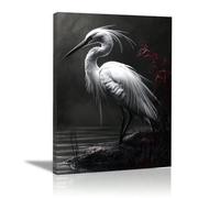 AIHNBF Tableau Mural Aigrette Blanche Noir et Blanc Impression Oiseau Moderne Décor Nature Salon Chambre Bureau 30 x 45 cm