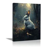 AIHNBF Tableau Mural Lapin Forêt Toile Imprimée Animal Nature Moderne Décoration Ambiance Sereine pour Salon Chambre Bureau 20 x 30 cm