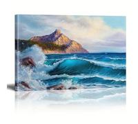 AIHNBF Tableau Mural sur Toile Vagues Océaniques Majestueuses Peinture Marine Décor Côtier Bleu Vif Impression Paysage Nature pour Salon Chambre Bureau 60 x 90 cm