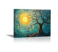 AIHNBF Tableau Mural Toile Abstrait Arbre de Vie Or Bleu Canard Paysage Peinture Moderne Art Texturé Imprimé pour Salon Chambre Décoration 30 x 45 cm