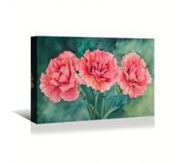 AIHNBF Tableau Mural Toile Œillet Fleurs Aquarelle Botanique Nature Imprimé Décoration Maison Salon Chambre - Art Floral Rose 80 x 120 cm