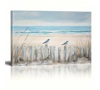 AIHNBF Tableau Paysage Côtier Sérénité sur Toile Oiseaux Clôture Plage Vue Mer Imprimé Décoration Murale Douce 50 x 75 cm