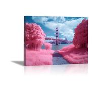 AIHNBF Tableau sur Toile Pont du Golden Gate Paysage Rose Surréaliste - Art Mural Iconique Moderne San Francisco pour Salon Chambre 50 x 75 cm