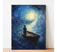 AIHNBF Tableau Toile Abstraite Bleu Or, Peinture Homme en Bateau, Impression Paysage Océan Texturé Salon Chambre, Décoration Voyage Spirituel 30 x 45 cm