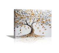 AIHNBF Tableau Toile Arbre Abstrait Moderne Or Argent Texturé Peinture Élégante Art de la Nature pour Salon Chambre Bureau Décoration 50 x 75 cm